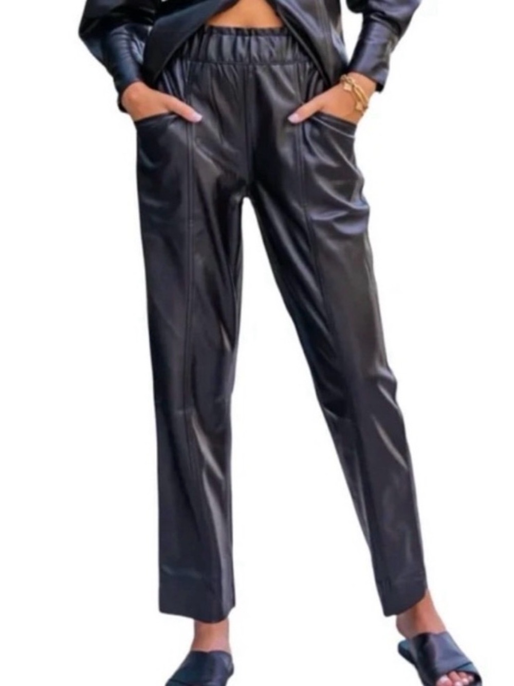 We Are Sundays Harper Pants in Black Vegan Leather size Large